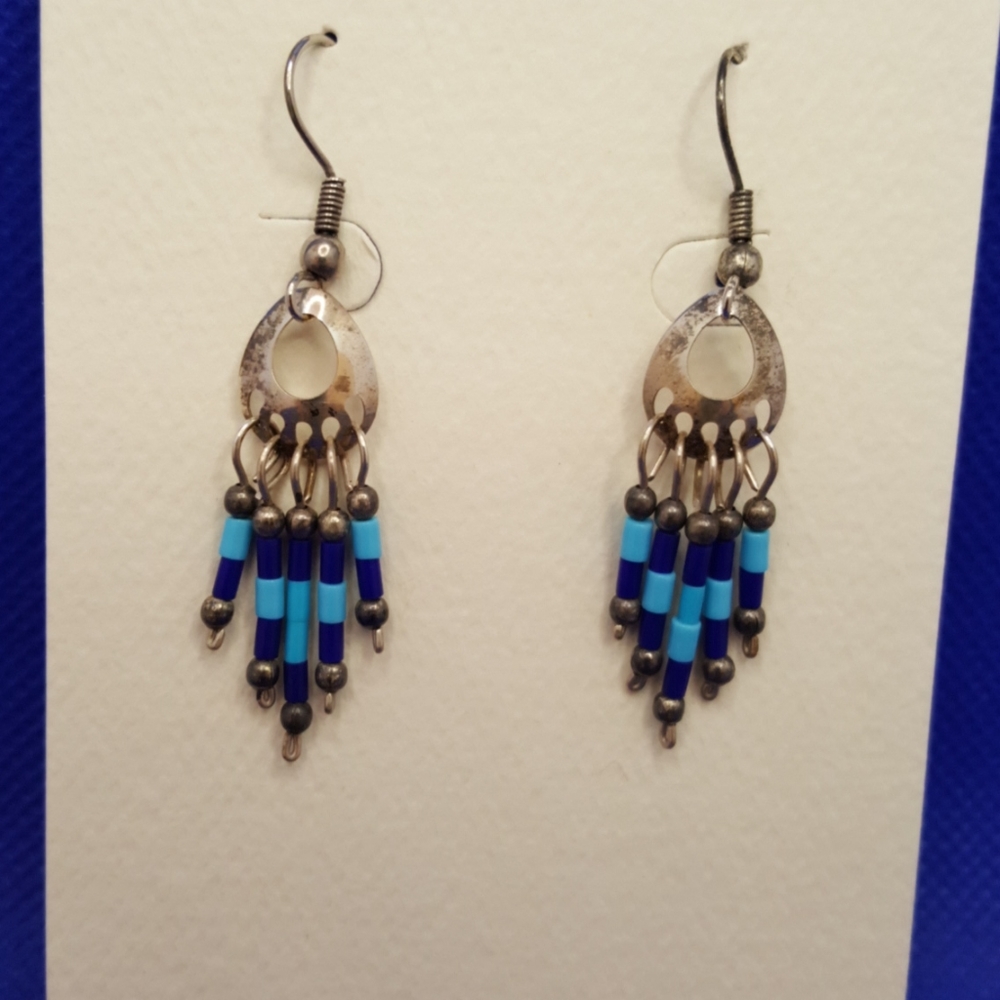 Silver and Blue Heishi Earrings